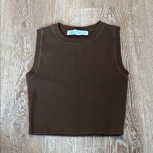 Zara Brown and White Sleeveless Knit Top Bundle